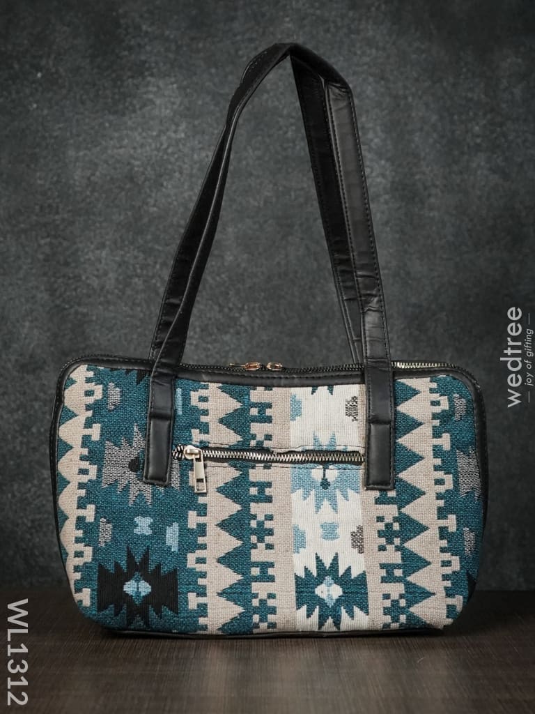 Jacquard Handbag With Blue Aztec Design Double Zipper - Wl1312 Regular Handbags