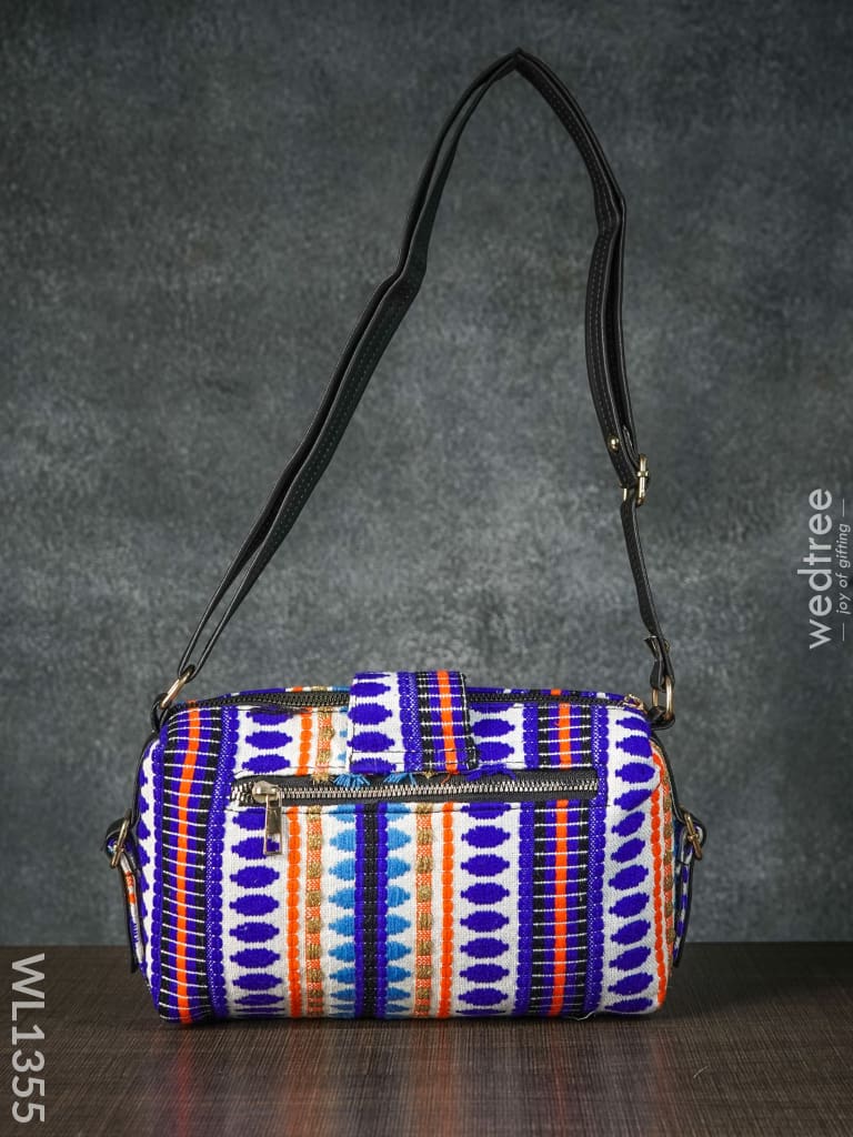 Jacquard Handbag With Multicoloured Arrow Design Double Zipper Lock - Wl1355 Sling Bags