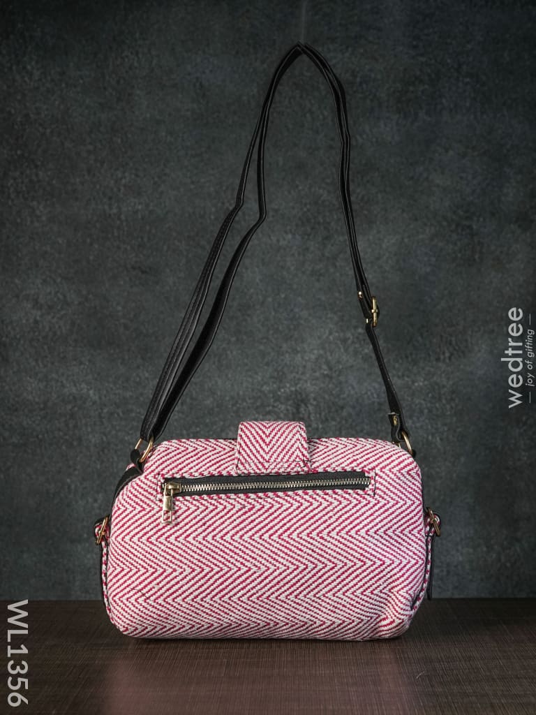 Jacquard Handbag With Pink Cross Design Double Zipper Lock - Wl1356 Sling Bags