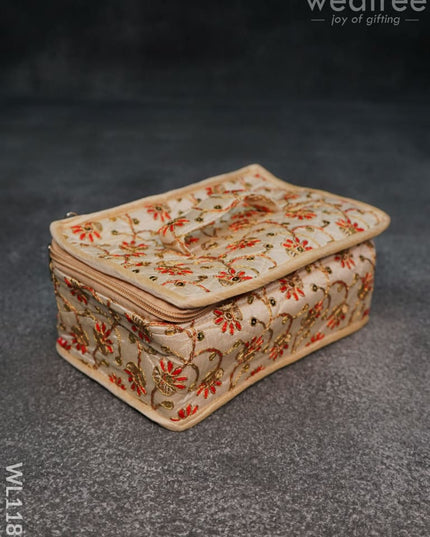Jewel Pouch With Floral Design And Chumki Embroidery Work -(9X6)- Wl1188 Organizers