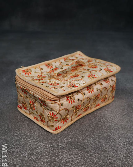 Jewel Pouch With Floral Design And Chumki Embroidery Work -(9X6)- Wl1188 Organizers