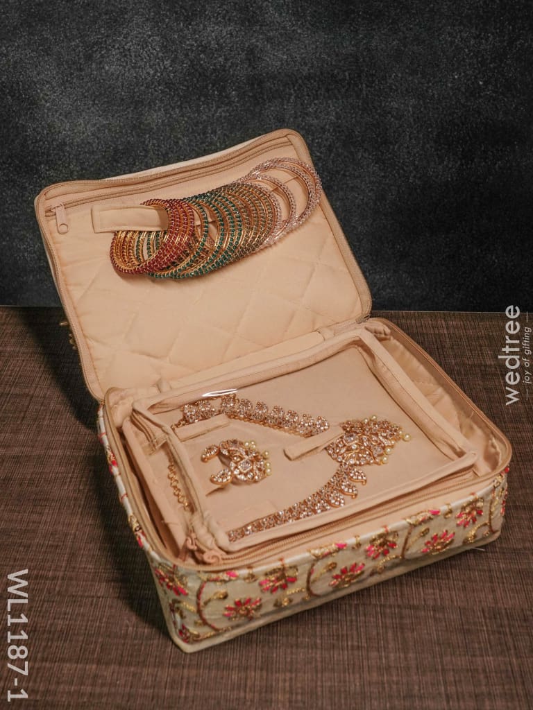 Jewel Pouch With Floral Design And Chumki Embroidery Work (9X7) - Wl1187 Organizers