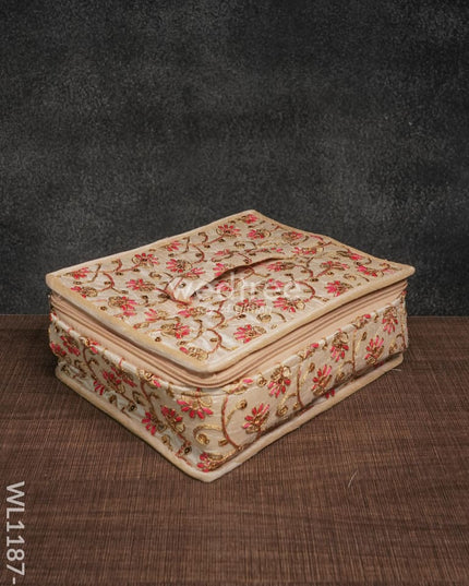 Jewel Pouch With Floral Design And Chumki Embroidery Work (9X7) - Wl1187 Organizers