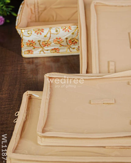 Jewel Pouch With Floral Design And Chumki Embroidery Work (9X7) - Wl1187 Organizers