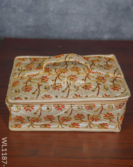 Jewel Pouch With Floral Design And Chumki Embroidery Work (9X7) - Wl1187 Organizers