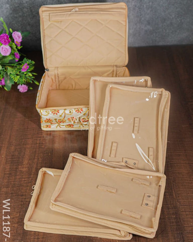 Jewel Pouch With Floral Design And Chumki Embroidery Work (9X7) - Wl1187 Organizers