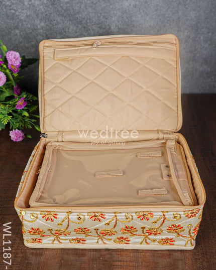Jewel Pouch With Floral Design And Chumki Embroidery Work (9X7) - Wl1187 Organizers
