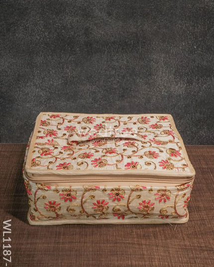 Jewel Pouch With Floral Design And Chumki Embroidery Work (9X7) - Wl1187 Pink Organizers