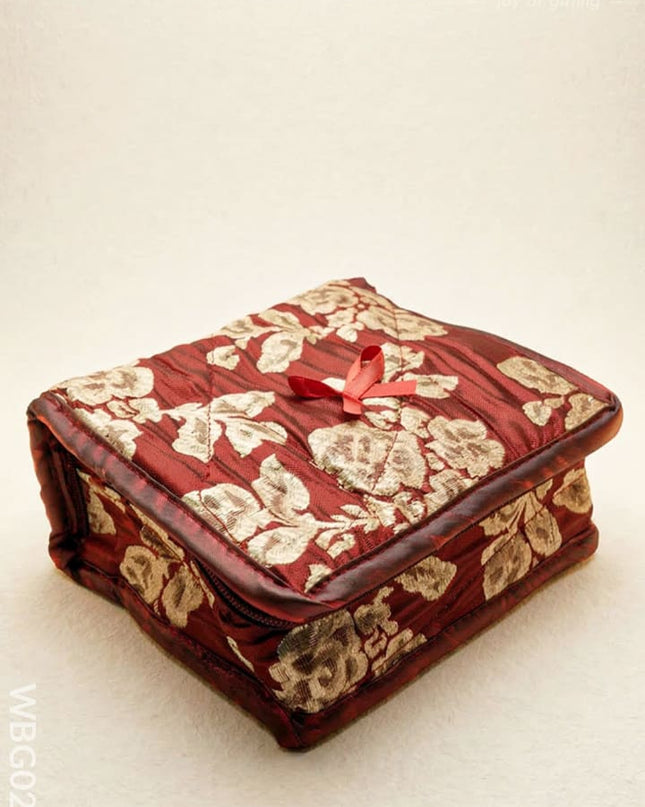 Jewel Pouch with Printed Golden Floral Design and Bow - WBG0202 - Jewellery Holders RG