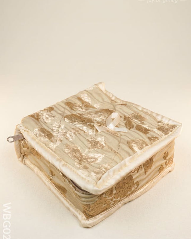 Jewel Pouch with Printed Golden Floral Design and Bow - WBG0202 - Jewellery Holders RG