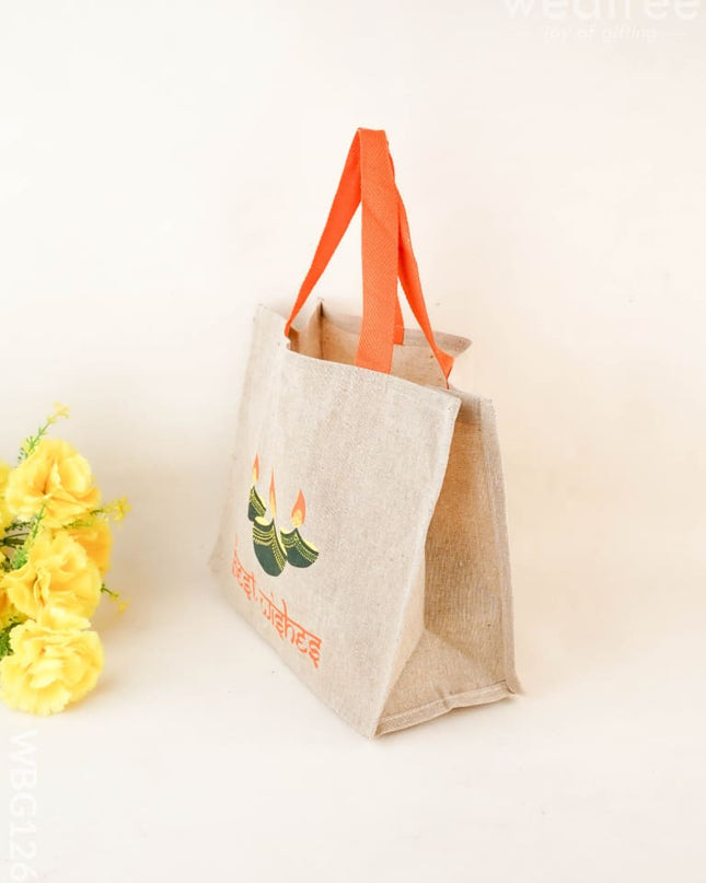 Juco Bag with Deepam & Best Wishes - WBG1266 - Cloth Bags