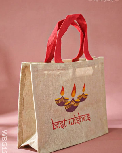 Juco Bag with Deepam & Best Wishes - WBG1266 - Cloth Bags