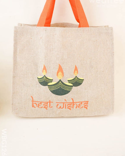 Juco Bag with Deepam & Best Wishes - WBG1266 - Cloth Bags