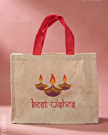 Juco Bag with Deepam & Best Wishes - WBG1266 - Cloth Bags