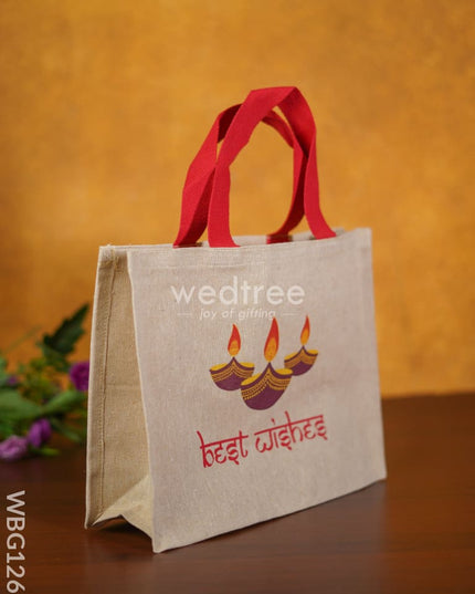 Juco Bag With Deepam & Best Wishes - Wbg1266 Jute Bags