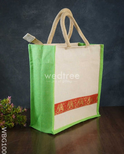 Juco Bag With Zari Lace And Front Zipper - Wbg1003 Jute Bags