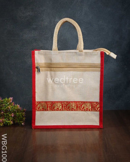 Juco Bag With Zari Lace And Front Zipper - Wbg1003 Jute Bags