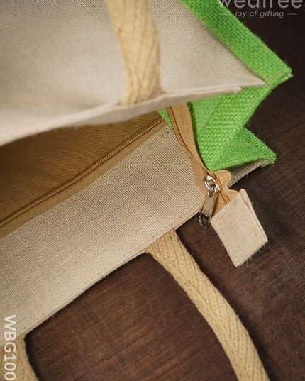 Juco Bag With Zari Lace And Front Zipper - Wbg1003 Jute Bags
