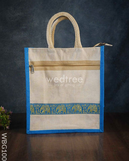 Juco Bag With Zari Lace And Front Zipper - Wbg1003 Jute Bags