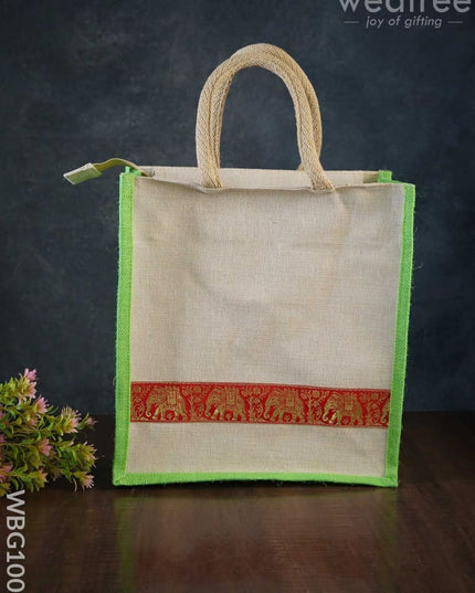 Juco Bag With Zari Lace And Front Zipper - Wbg1003 Jute Bags