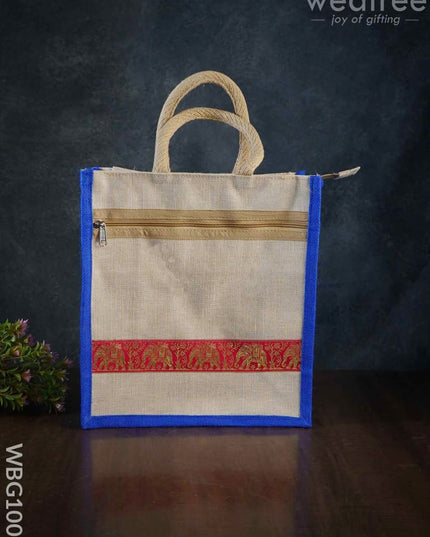 Juco Bag With Zari Lace And Front Zipper - Wbg1003 Jute Bags