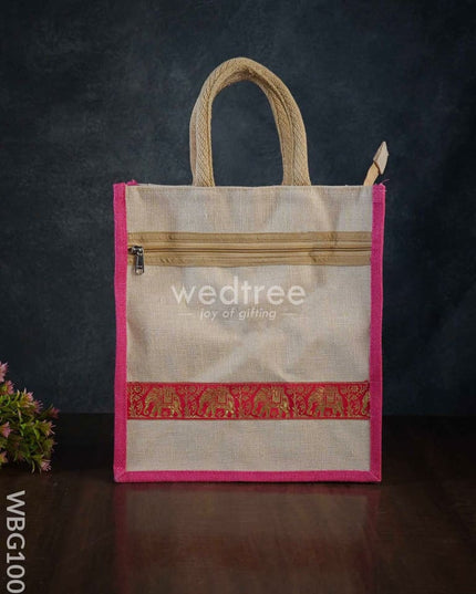 Juco Bag With Zari Lace And Front Zipper - Wbg1003 Jute Bags