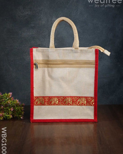 Juco Bag With Zari Lace And Front Zipper - Wbg1003 Jute Bags