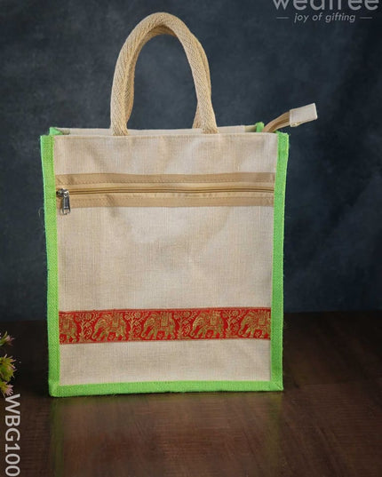 Juco Bag With Zari Lace And Front Zipper - Wbg1003 Jute Bags