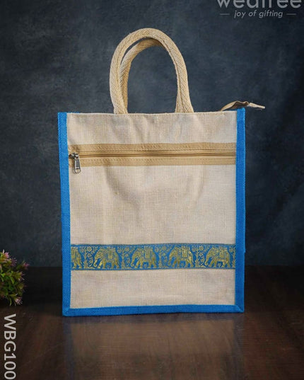 Juco Bag With Zari Lace And Front Zipper - Wbg1003 Jute Bags