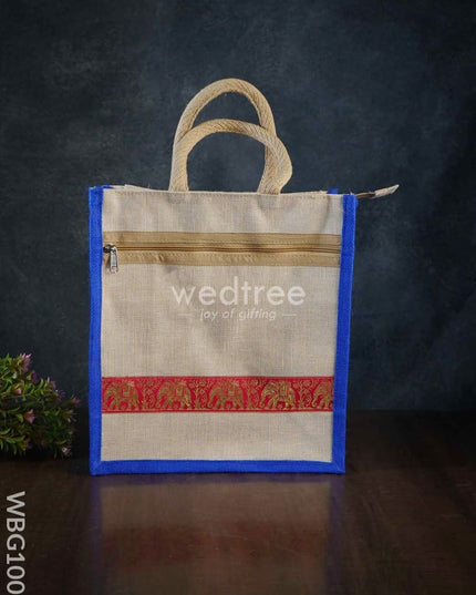 Juco Bag With Zari Lace And Front Zipper - Wbg1003 Jute Bags