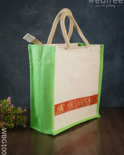 Juco Bag With Zari Lace And Front Zipper - Wbg1003 Jute Bags