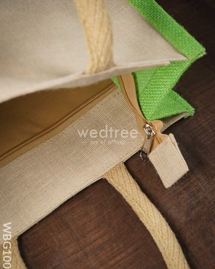 Juco Bag With Zari Lace And Front Zipper - Wbg1003 Jute Bags
