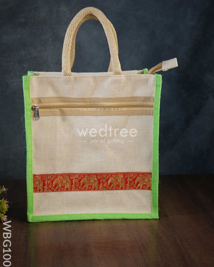 Juco Bag With Zari Lace And Front Zipper - Wbg1003 Jute Bags