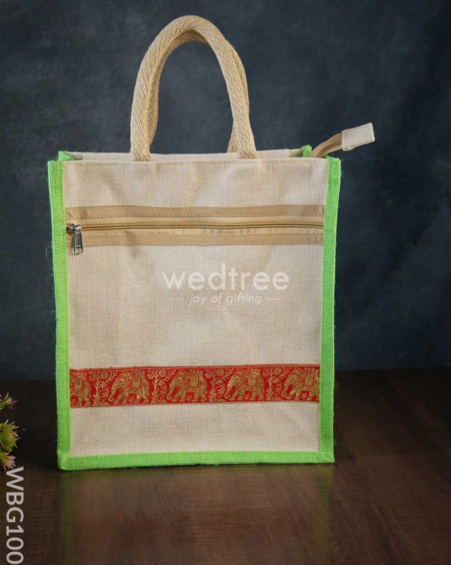 Juco Bag With Zari Lace And Front Zipper - Wbg1003 Jute Bags