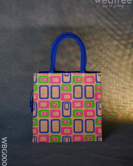 Jute Bag - 3 Colour Box (Small) With Coloured Handle And Zipper Wbg0005 Bags