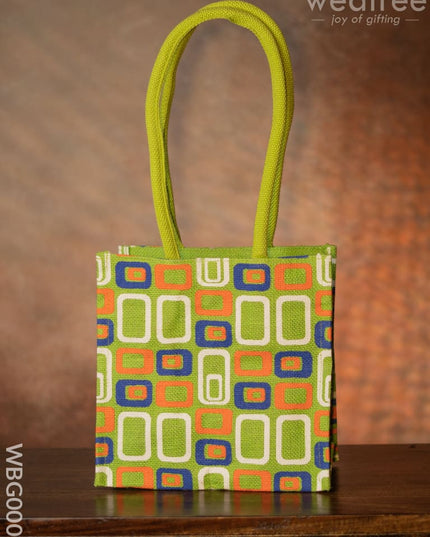 Jute Bag - 3 Colour Box (Small) With Coloured Handle And Zipper Wbg0005 Bags