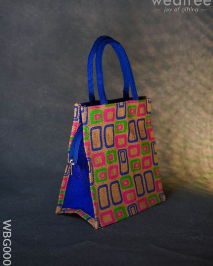 Jute Bag - 3 Colour Box (Small) With Coloured Handle And Zipper Wbg0005 Bags