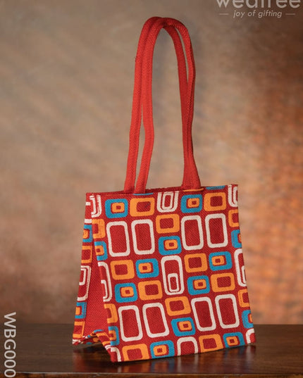 Jute Bag - 3 Colour Box (Small) With Coloured Handle And Zipper Wbg0005 Bags