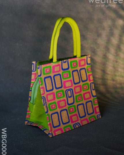 Jute Bag - 3 Colour Box (Small) With Coloured Handle And Zipper Wbg0005 Bags