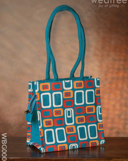 Jute Bag - 3 Colour Box (Small) With Coloured Handle And Zipper Wbg0005 Bags