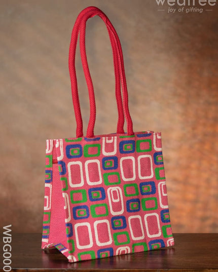 Jute Bag - 3 Colour Box (Small) With Coloured Handle And Zipper Wbg0005 Bags