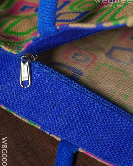 Jute Bag - 3 Colour Box (Small) With Coloured Handle And Zipper Wbg0005 Bags