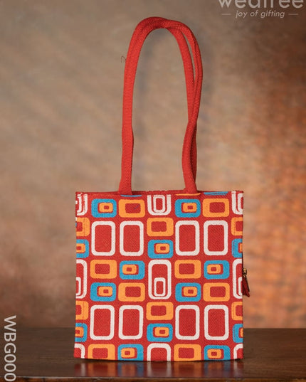 Jute Bag - 3 Colour Box (Small) With Coloured Handle And Zipper Wbg0005 Bags