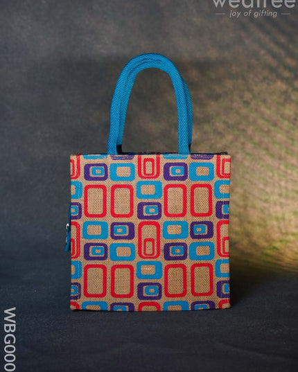 Jute Bag - 3 Colour Box (Small) With Coloured Handle And Zipper Wbg0005 Bags