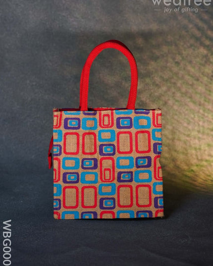 Jute Bag - 3 Colour Box (Small) With Coloured Handle And Zipper Wbg0005 Bags
