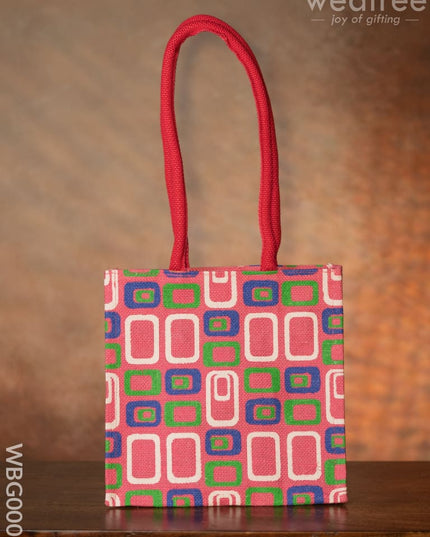 Jute Bag - 3 Colour Box (Small) With Coloured Handle And Zipper Wbg0005 Bags