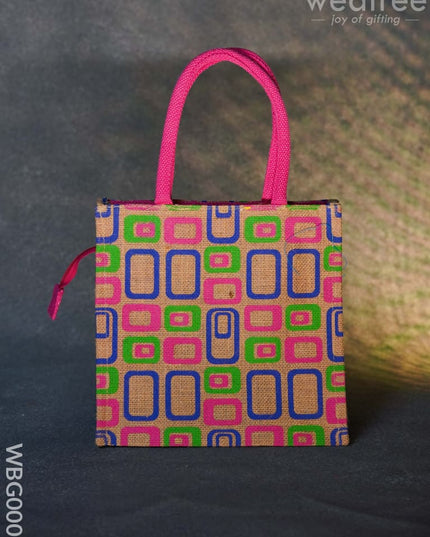 Jute Bag - 3 Colour Box (Small) With Coloured Handle And Zipper Wbg0005 Bags