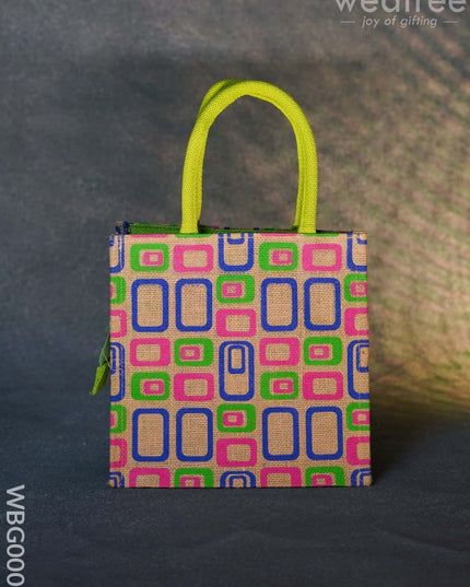 Jute Bag - 3 Colour Box (Small) With Coloured Handle And Zipper Wbg0005 Bags