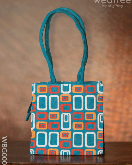 Jute Bag - 3 Colour Box (Small) With Coloured Handle And Zipper Wbg0005 Bags