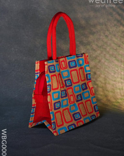 Jute Bag - 3 Colour Box (Small) With Coloured Handle And Zipper Wbg0005 Bags